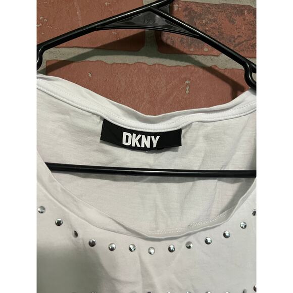 DKNY Short Sleeve White Studded Top - L - Picture 3 of 6